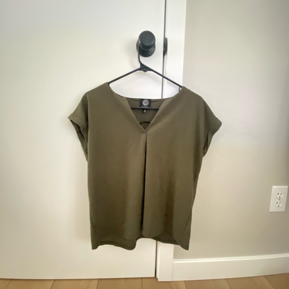 Bobeau Green Cap Sleeve Boxy Blouse